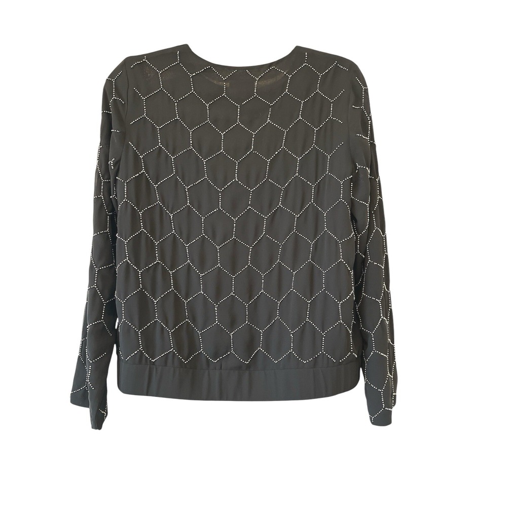 Chicos Black Beaded‎ Honeycomb Zip Front Bomber Jacket Size 0 XS/S Geometric - Picture 2 of 8